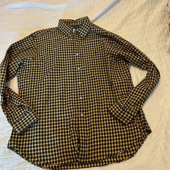 Ralph‎ Lauren Mustard Yellow Black Plaid Button Down Dress Shirt Men XXL - Picture 1 of 2